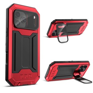 R-JUST Pancerne Etui Antywstrząsowe do iPhone 18 Pro Max czerwone