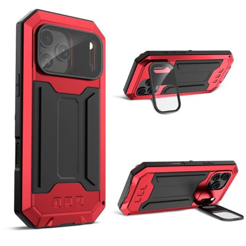 R-JUST Pancerne Etui Antywstrząsowe do iPhone 18 Pro czerwone