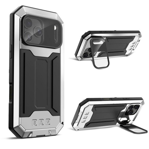 R-JUST Pancerne Etui Antywstrząsowe do iPhone 18 Pro srebrne