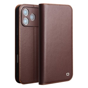 QIALINO Eleganckie Matowe Skórzane Etui do iPhone 18 Pro brązowe