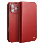 QIALINO Eleganckie Matowe Skórzane Etui do iPhone 18 Pro czerwone