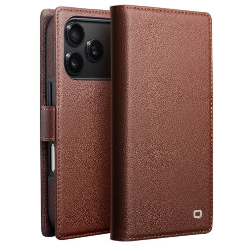 QIALINO Magnetyczne Eleganckie Skórzane Etui do iPhone 18 Pro brązowe