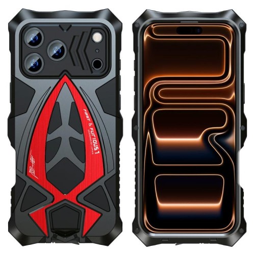 Pancerne Etui Obudowa LUPHIE do iPhone 18 Pro Max czarno-czerwona
