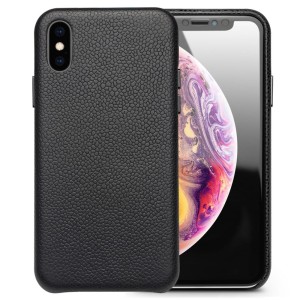 QIALINO Skórzane Etui Plecki do iPhone XS Max czarne