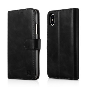 Skórzany Portfel Etui iCARER iPhone X (TEN) czarny