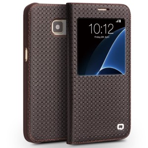 QIALINO Etui Pokrowiec Window View Samsung Galaxy S7 brązowa kratka
