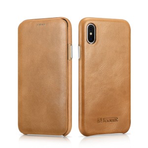 Skórzany Pokrowiec iCARER iPhone X (TEN) khaki